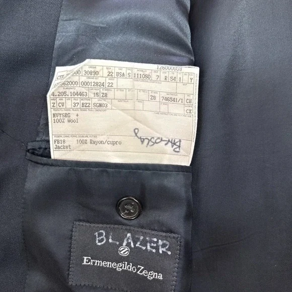 Ermenegildo Zegna Mens US 44 Black Wool2 Button Blazer Professional Lux Office